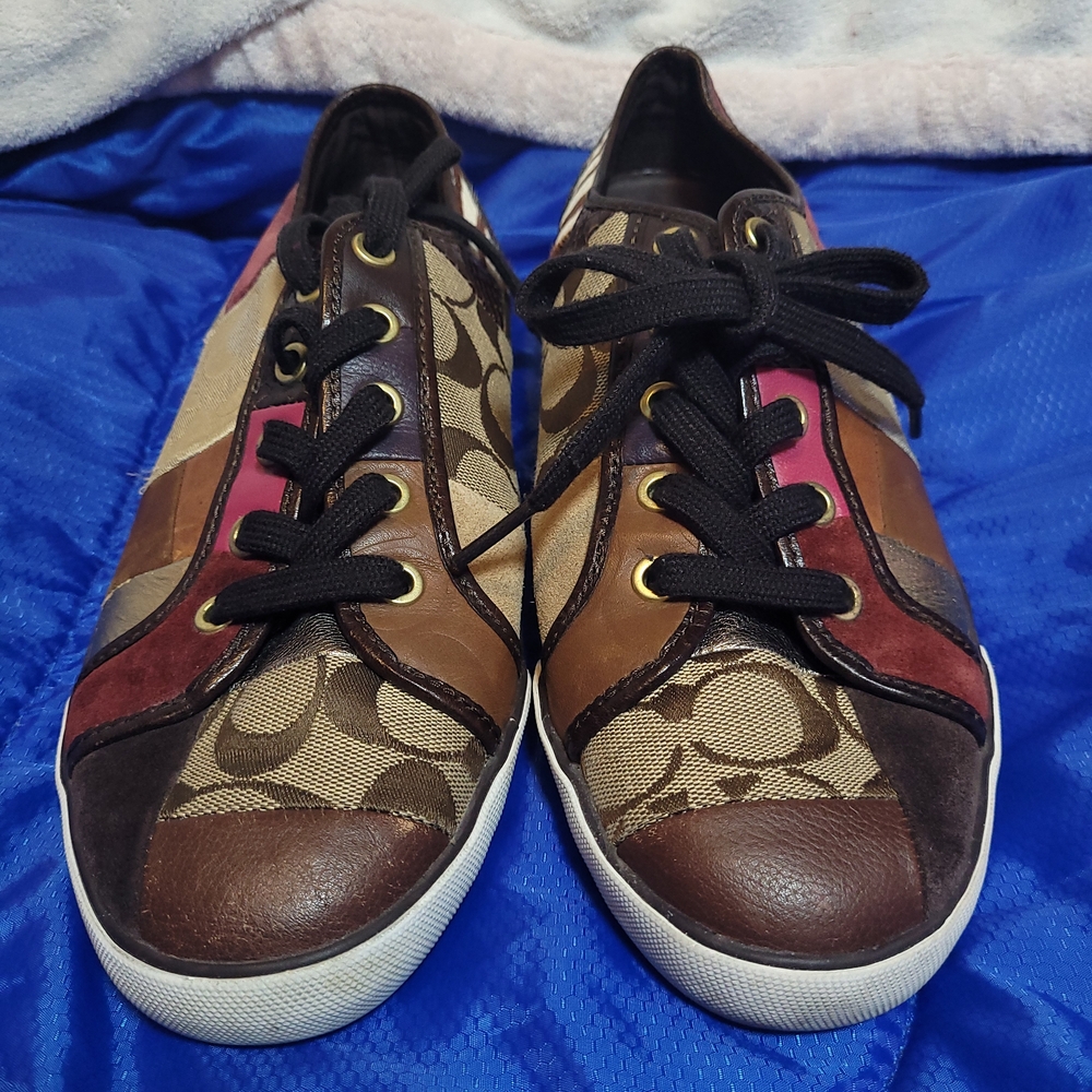 Coach Dawnell Patchwork Leather Suede Lace Up Sneakers Size 8M